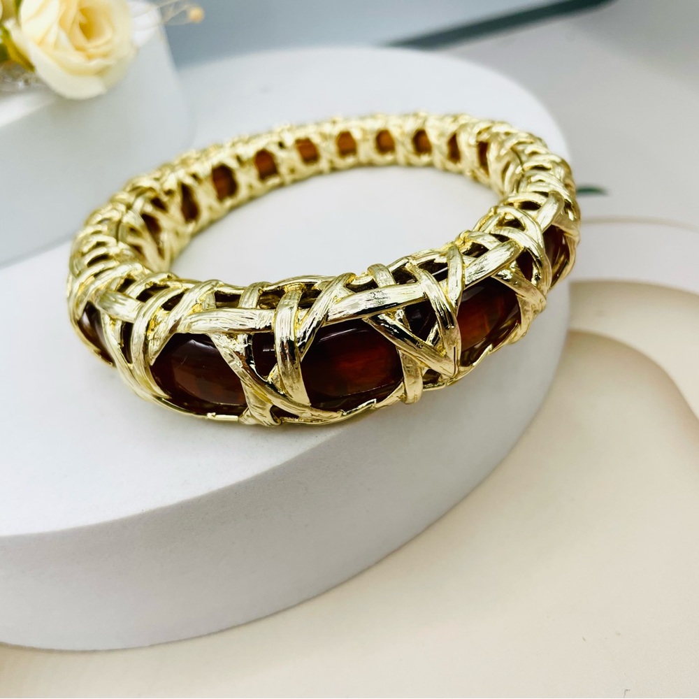 Kendra Scott Brown Stone Bangle Statement Bracele… - image 6